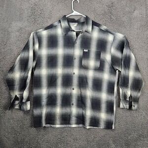 Caltop Mens‎ Black Gray Shadow Plaid Long Sleeve Button Up Shirt Made in USA XXL